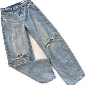 Gap Jeans Womens 25 0 High Rise Barrel Light Indigo Destroy Wash